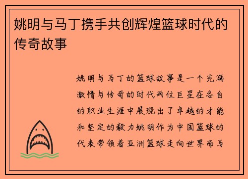 姚明与马丁携手共创辉煌篮球时代的传奇故事